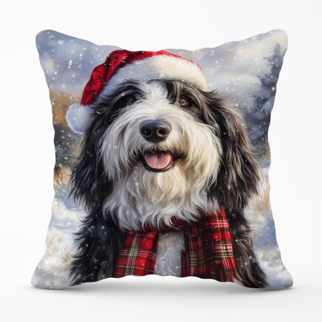 Warren Reed - Designer Christmas Bearded Collie Cushion in Grey - Size: 45 cm x 45 cm - image 1