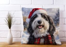 Warren Reed - Designer Christmas Bearded Collie Cushion in Grey - Size: 45 cm x 45 cm - thumbnail 2