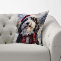 Warren Reed - Designer Christmas Bearded Collie Cushion in Grey - Size: 45 cm x 45 cm - thumbnail 3