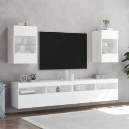 Berkfield Home TV Wall Cabinet with LED Lights White 40x30x60.5 cm - thumbnail 6