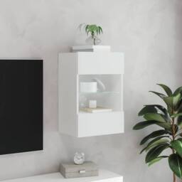 Berkfield Home TV Wall Cabinet with LED Lights White 40x30x60.5 cm - thumbnail 5