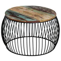 Berkfield Home Coffee Table Round Solid Reclaimed Wood 68x37 cm in Brown - thumbnail 2