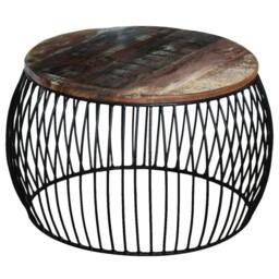 Berkfield Home Coffee Table Round Solid Reclaimed Wood 68x37 cm in Brown - thumbnail 1