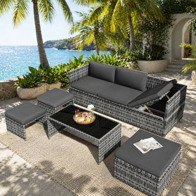 Merax 4-6 Seater Garden Lounge Set with Coffee Table & Stools in Grey - image 1