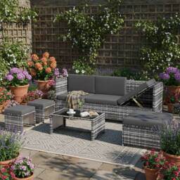 Merax 4-6 Seater Garden Lounge Set with Coffee Table & Stools in Grey - thumbnail 2