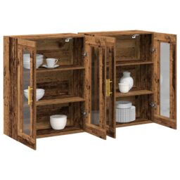 Berkfield Home Wall Mounted Cabinet Set of 2 Old wood Solid Wood in Brown - thumbnail 3
