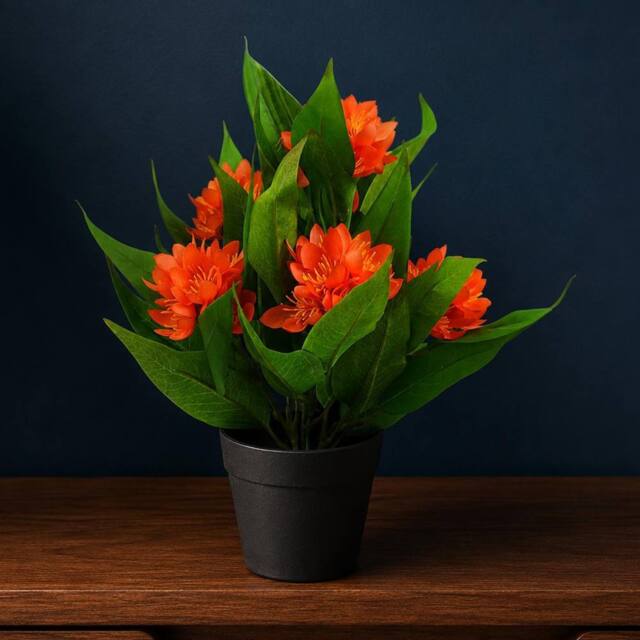 Leaf 18cm Artificial Freesia Plant Orange Flowering Premium - image 1
