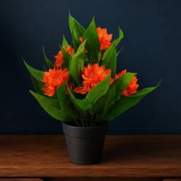 Leaf 18cm Artificial Freesia Plant Orange Flowering Premium