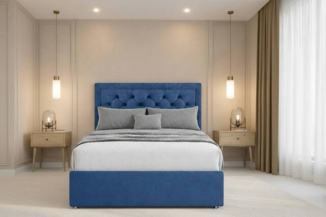 "Chester & Oakley Valencia Plush Divan Bed Base 2 Drawers Foot-End - 54"" Headboard in Navy - Size: Small Double" - image 1