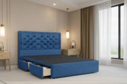 "Chester & Oakley Valencia Plush Divan Bed Base 2 Drawers Foot-End - 54"" Headboard in Navy - Size: Small Double" - thumbnail 2