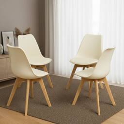 KOSY KOALA Modern Rustic Effect Dining Table With 4 Cream Plastic Chairs - thumbnail 3