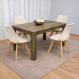KOSY KOALA Modern Rustic Effect Dining Table With 4 Cream Plastic Chairs - thumbnail 2