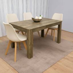 KOSY KOALA Modern Rustic Effect Dining Table With 4 Cream Plastic Chairs