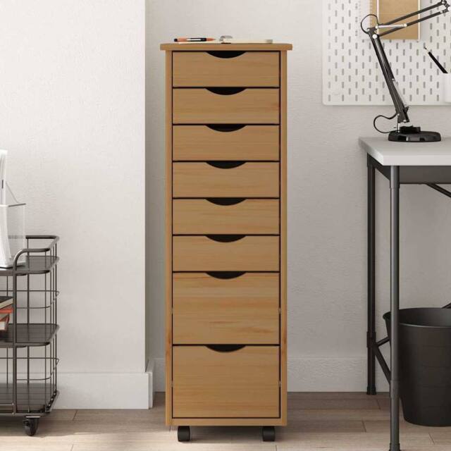 Berkfield Home Rolling Cabinet with Drawers MOSS Honey Brown Solid Wood Pine - image 1