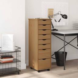 Berkfield Home Rolling Cabinet with Drawers MOSS Honey Brown Solid Wood Pine - thumbnail 2