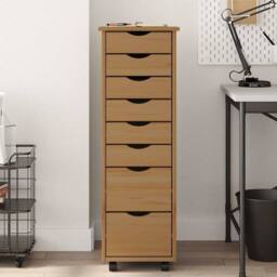 Berkfield Home Rolling Cabinet with Drawers MOSS Honey Brown Solid Wood Pine