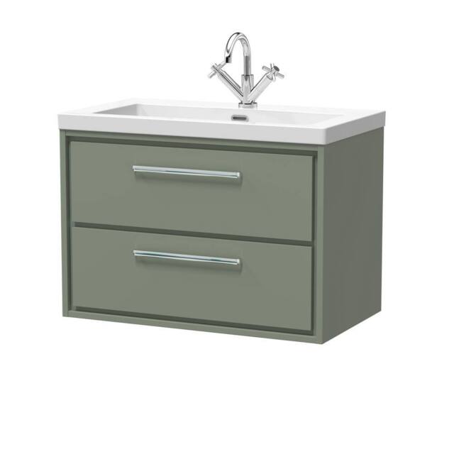 Balterley Bathroom 2 Soft-Close Drawer Wall Hung Fireclay Basin, Green, 800mm in Green