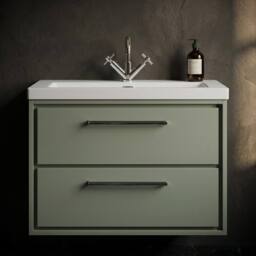 Balterley Bathroom 2 Soft-Close Drawer Wall Hung Fireclay Basin, Green, 800mm in Green - thumbnail 3