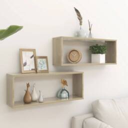 Berkfield Home Wall Cube Shelf 2 pcs Sonoma Oak 60x15x23 cm Engineered Wood in Brown - Size: 60 x 15 x 23 cm - thumbnail 2