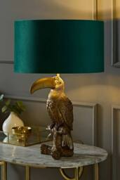 ValueLights Tuki Toucan Velvet Metallic Drum Lamp Shade Bronze Table Lamp & Bulb in Bottle Green - thumbnail 2