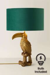 ValueLights Tuki Toucan Velvet Metallic Drum Lamp Shade Bronze Table Lamp & Bulb in Bottle Green - thumbnail 3