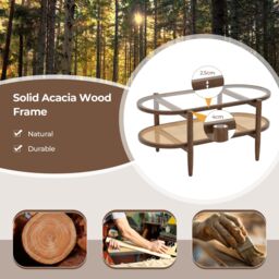 Costway 2-Tier Coffee Table Rattan Center Cocktail Tea Table Tempered Glass Tabletop in Brown - thumbnail 5