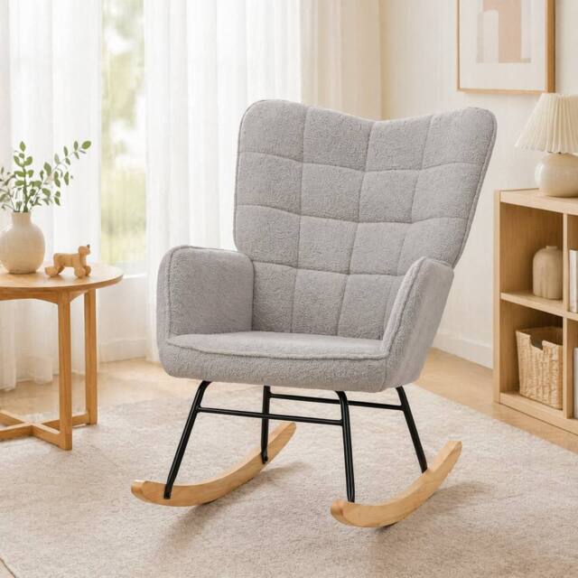 STILVORA Rocking Armchair with Wooden Base in Light Grey - image 1