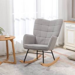 STILVORA Rocking Armchair with Wooden Base in Light Grey - thumbnail 2
