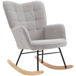 STILVORA Rocking Armchair with Wooden Base in Light Grey - thumbnail 5