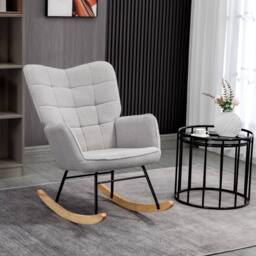 STILVORA Rocking Armchair with Wooden Base in Light Grey - thumbnail 3