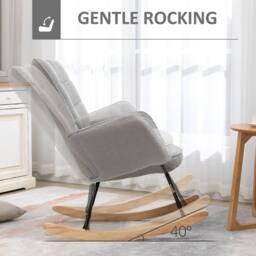 STILVORA Rocking Armchair with Wooden Base in Light Grey - thumbnail 6
