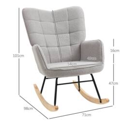 STILVORA Rocking Armchair with Wooden Base in Light Grey - thumbnail 4