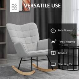 STILVORA Rocking Armchair with Wooden Base in Light Grey - thumbnail 8