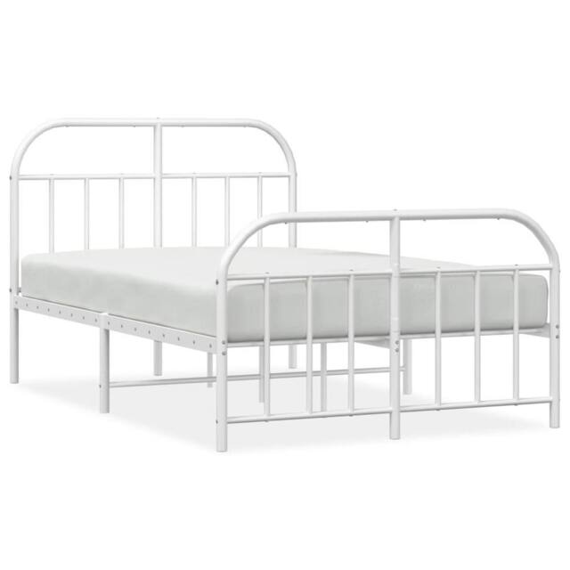 Berkfield Home Metal Bed Frame with Headboard & Footboard White 120x200 cm - Size: Small Double - image 1