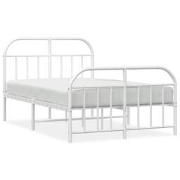 Berkfield Home Metal Bed Frame with Headboard & Footboard White 120x200 cm - Size: Small Double - thumbnail 1