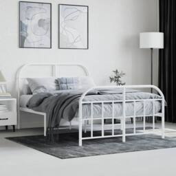 Berkfield Home Metal Bed Frame with Headboard & Footboard White 120x200 cm - Size: Small Double - thumbnail 4