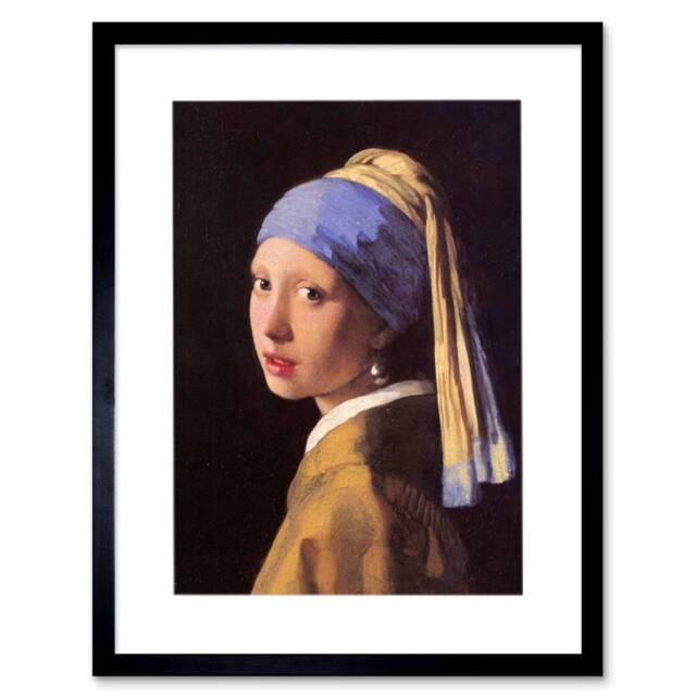 "Artery8 Johannes Vermeer Pearl Earring Painting 12x16"" Framed Art Print in Brown - Size: W12"" x H16""" - image 1