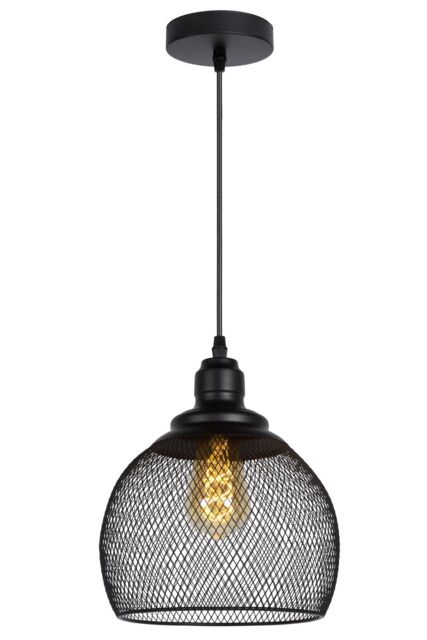 Lucide 'MESH' Dimmable Adjustable Height Indoor Vintage Pendant Light 1xE27 in Black - image 1