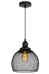 Lucide 'MESH' Dimmable Adjustable Height Indoor Vintage Pendant Light 1xE27 in Black - thumbnail 1