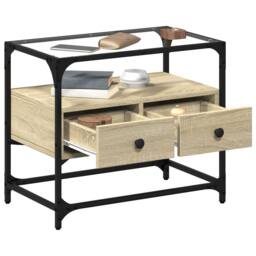 Berkfield Home TV Cabinet with Glass Top Sonoma Oak 60x35x51 cm Engineered Wood in Natural - Size: 60 x 35 x 51 cm