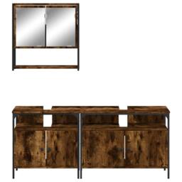 Berkfield Home Durable 3 Piece Bathroom Furniture Set Smoked Oak Engineered Wood in Brown - thumbnail 5