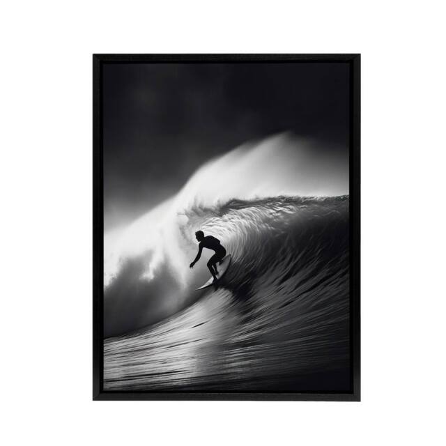 "Artery8 Surfer Riding A Big Wave Photograph Framed Canvas Wall Art Print in Black - Size: W12"" x H16""" - image 1