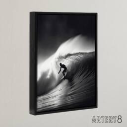 "Artery8 Surfer Riding A Big Wave Photograph Framed Canvas Wall Art Print in Black - Size: W12"" x H16""" - thumbnail 2