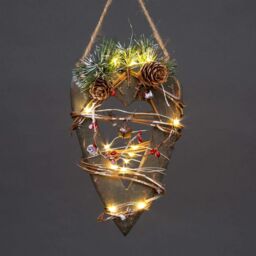 Shatchi Green Wooden LED Heart Hanging Ornament Christmas Holiday Home décor with 15 Warm white in Natural - thumbnail 1
