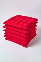 Homescapes 6 Pack Seat Pads Luxury 100% Cotton Indoor Outdoor Garden Cushion, 40cm in Red - Size: 40 cm x 40 cm