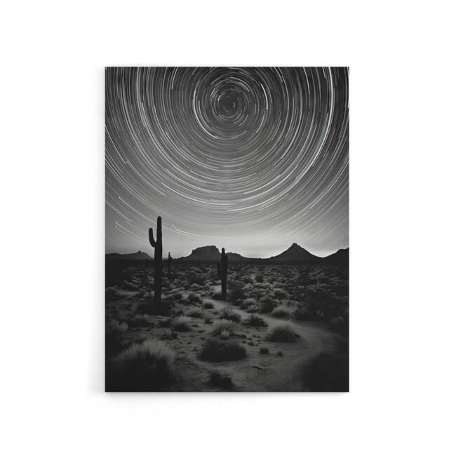 "Artery8 Desert Landscape Star Trail Time Lapse Sky Canvas Wall Art Print in Grey - Size: W18"" x H24""" - image 1