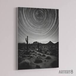 "Artery8 Desert Landscape Star Trail Time Lapse Sky Canvas Wall Art Print in Grey - Size: W18"" x H24""" - thumbnail 2