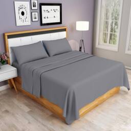 Homes-Linen 100% Egyptian Cotton Thread Count 200 Hotel Quality Flat Sheet in Grey - Size: Super King - thumbnail 1