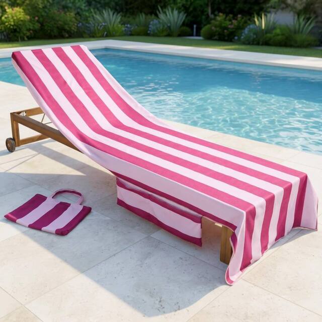OHS Stripes Beach Towel with Bag Quick Dry Absorbent Travel Spa in Burgundy - image 1