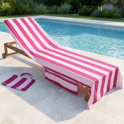 OHS Stripes Beach Towel with Bag Quick Dry Absorbent Travel Spa in Burgundy